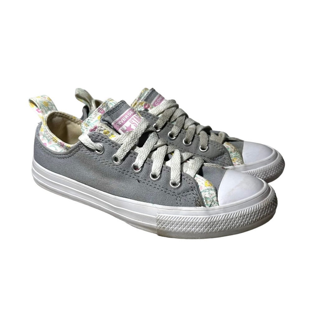 Converse Chuck Taylor All Star Junior Girl's Size 2  Double Tongue Gray Floral